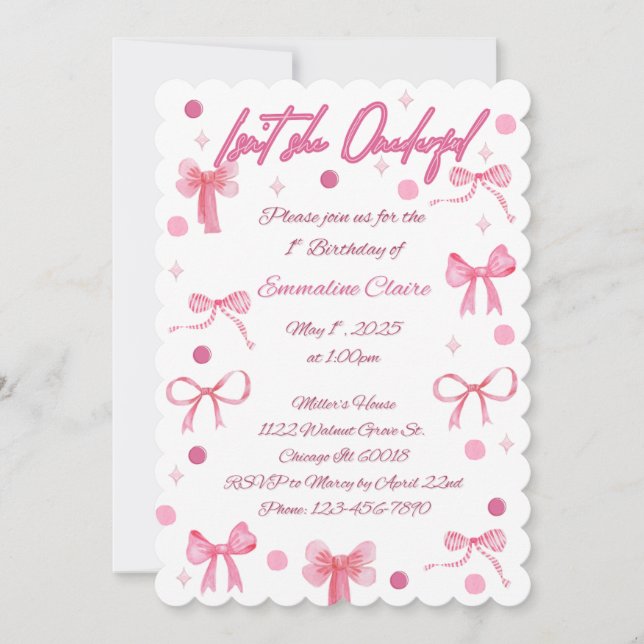 Convite Isn't She Onderful First Birthday Invitation (Frente)