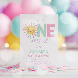 Convite Isn't She Onederful Sun Girls 1st Birthday