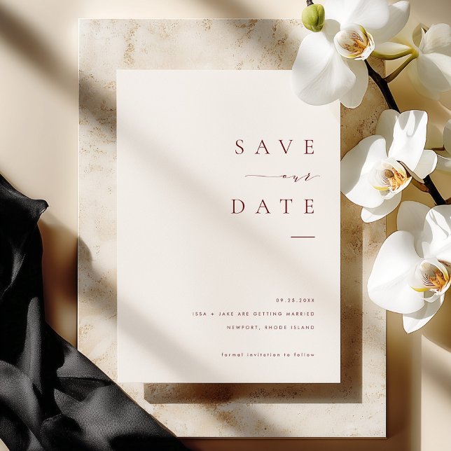 Convite ISSA Bugundy Elegant Save the Date Photo Invite (Criador carregado)