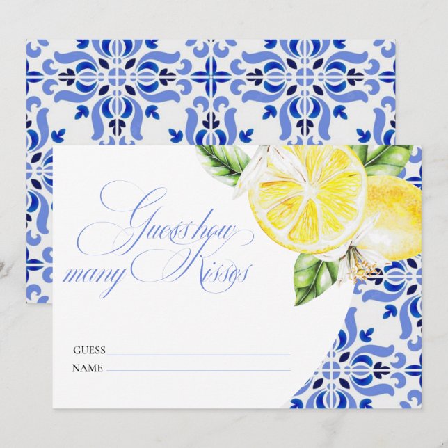 Convite Isso é Amore Limão Azulejo Italiano Azul quantos b (Frente/Verso)