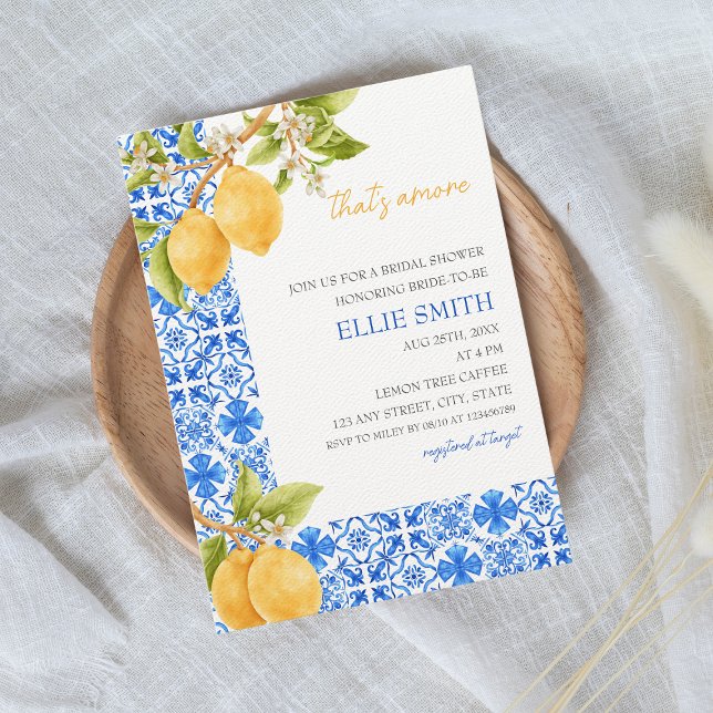 Convite Isso é demais | Chá de panela mediterrânico de lim (thats amore bridal shower invitation lemon italy)