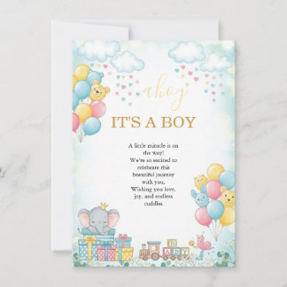 Convite It’s a Boy Cute Baby Shower Invitation Card