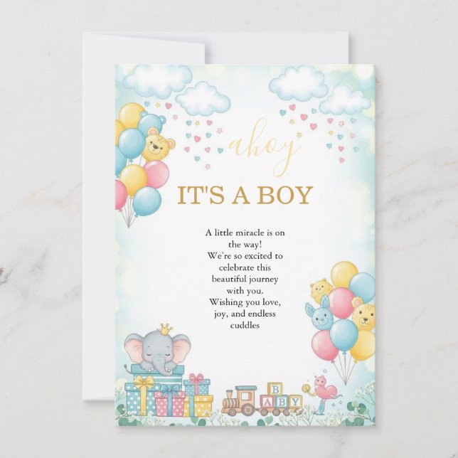 Convite It’s a Boy Cute Baby Shower Invitation Card (Frente)