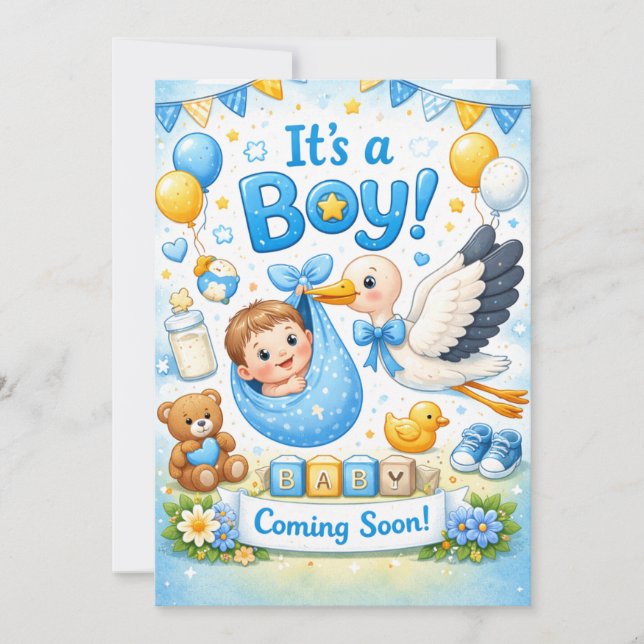 Convite It’s a Boy Design – Baby Announcement  (Frente)