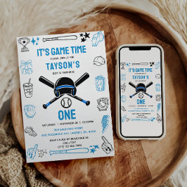 Convite It’s Game Time Baseball 1st Birthday – Fun Sports 