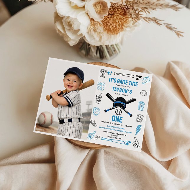 Convite It’s Game Time Baseball 1st Birthday – Fun Sports  (It’s Game Time Baseball 1st Birthday – Fun Sports Invitation
)