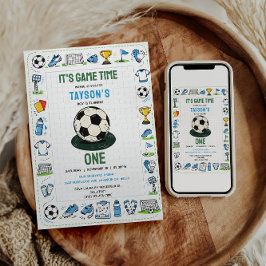 Convite It’s Game Time soccer 1st Birthday