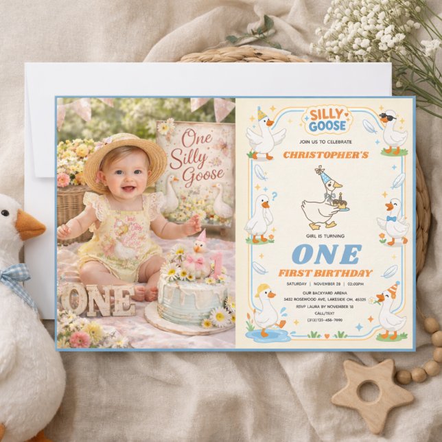 Convite It’s ONE Silly Goose Retro 1st Birthday Fun Modern (It’s ONE Silly Goose Retro 1st Birthday Fun Modern Invitation
)