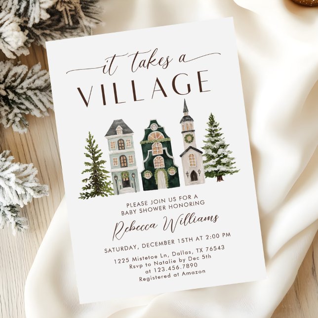Convite It Takes a Village Christmas Baby Shower (Criador carregado)