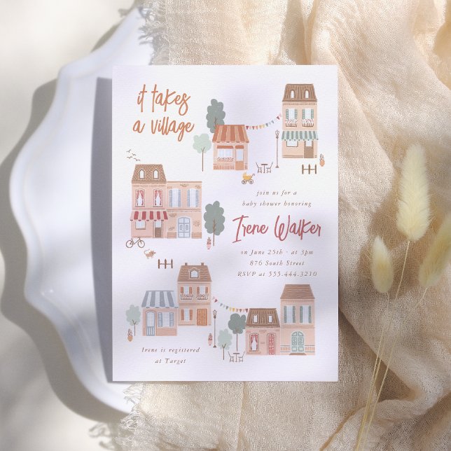 Convite It Takes A Village Gender Neutral Baby Shower (Criador carregado)