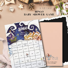 Convite It Takes a Village Winter Baby Shower Bingo Card