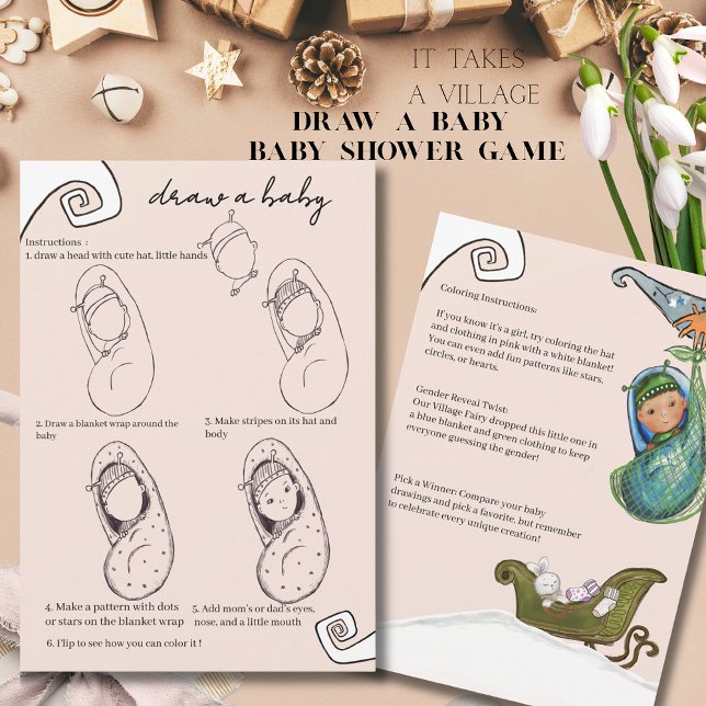 Convite It Takes a Village Winter Baby Shower Draw a baby  (It Takes a Village Winter Baby Shower Draw a baby Invitation)