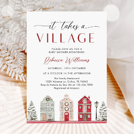 Convite It Takes a Village Winter Christmas Baby Shower