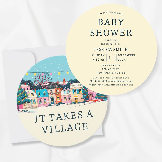 Convite It Takes A Village Winter Neutral Baby Shower (It Takes A Village Winter Neutral Baby Shower Invitation)
