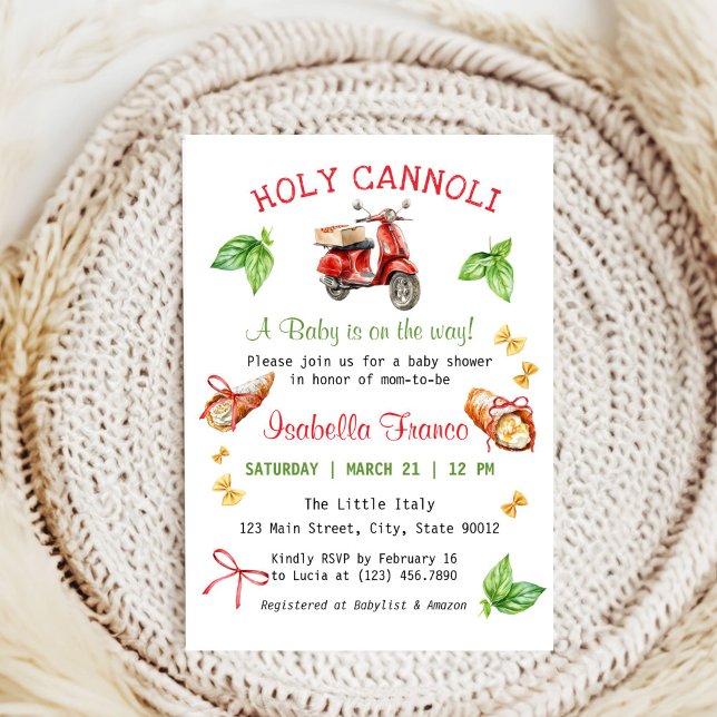 Convite Itália Diversão Santa Chá de fraldas Cannoli Convi (Italian Holy Cannoli Baby Shower Invitation)