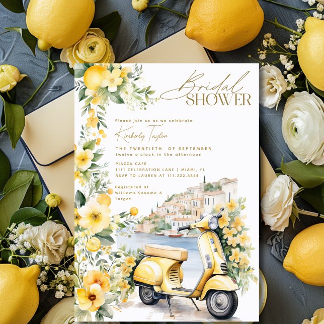 Convite Itália Itália Positano Amalfi Chá de panela Vespa (Italian Italy Positano Amalfi Vespa Bridal Shower Invitation)