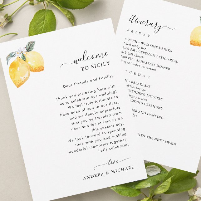Convite Itália Lemons Wedding Carta Itinerária (Criador carregado)