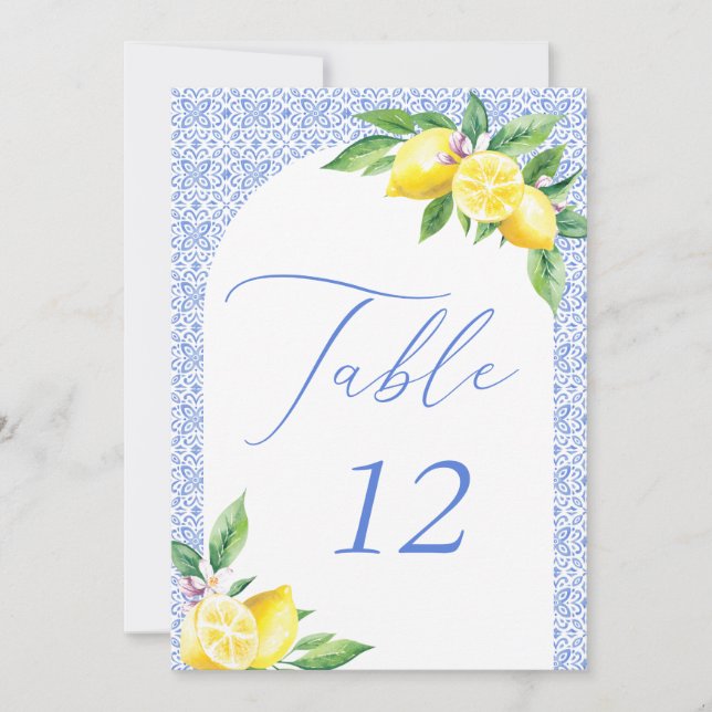 Convite Italian Blue Tile Lemon Positano Table Number (Frente)