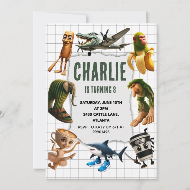 Convite Italian Brainrot meme birthday invitation (Frente)