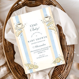 Convite Italian Café Doodle Stripes Baby Shower