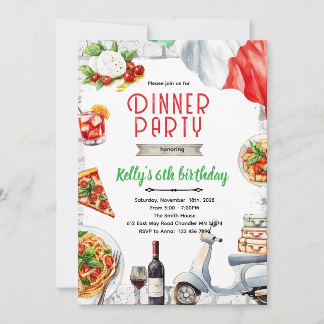 Convite Italian Dinner birthday party Invitation (Frente)