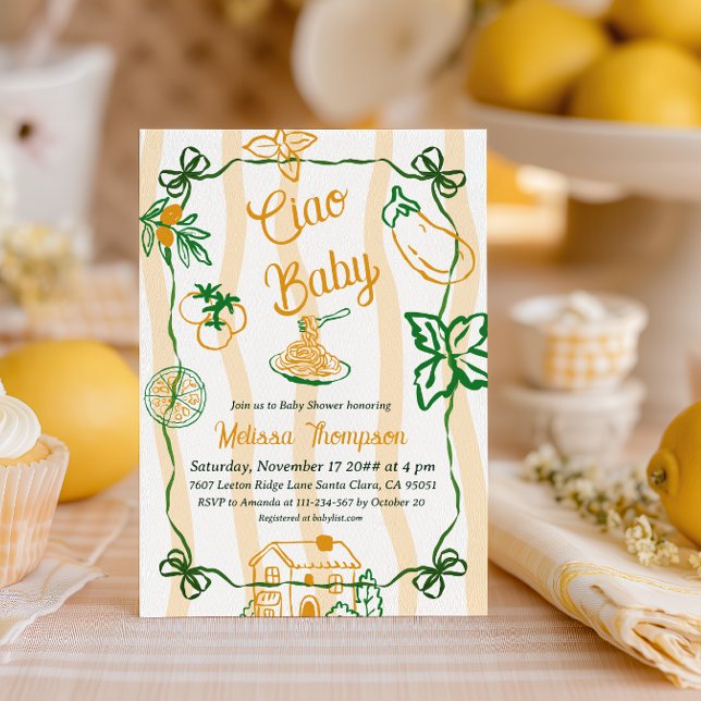 Convite Italian Lemon Ciao Baby Pasta & Pizza Baby Shower (Criador carregado)
