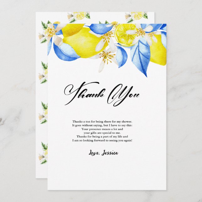 Convite Italian Lemon Floral Bridal Shower thank you (Frente/Verso)