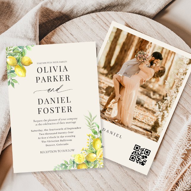 Convite Italian Lemon Garden QR Code Photo Wedding (Criador carregado)