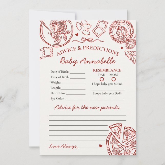 Convite Italian Pasta Advice for Baby Shower Card (Frente)