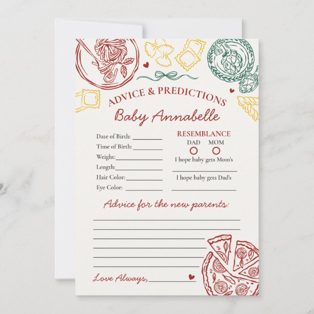 Convite Italian Pasta Advice for Baby Shower Card (Frente)