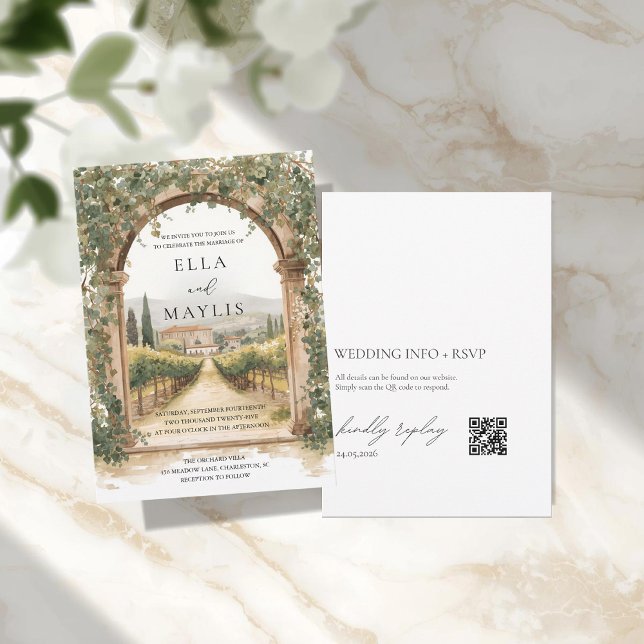 Convite Italian Vineyard Wedding Invitation with Arch  (Criador carregado)