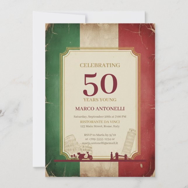 Convite Italian Vintage 50th Birthday Invitation (Frente)