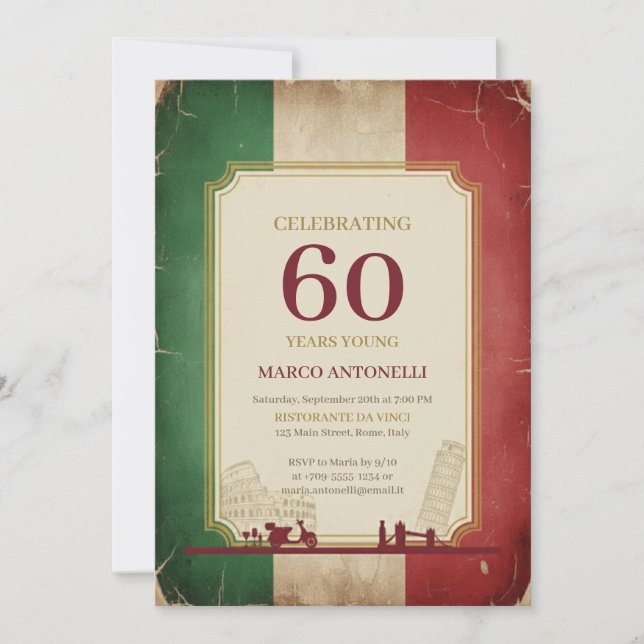 Convite Italian Vintage 60th Birthday Invitation (Frente)
