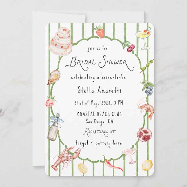 Convite Italian Watercolor Rustic Bridal Shower Invitation (Frente)