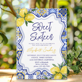 Convite  Italian watercolor tiles with lemon Sweet Sixteen