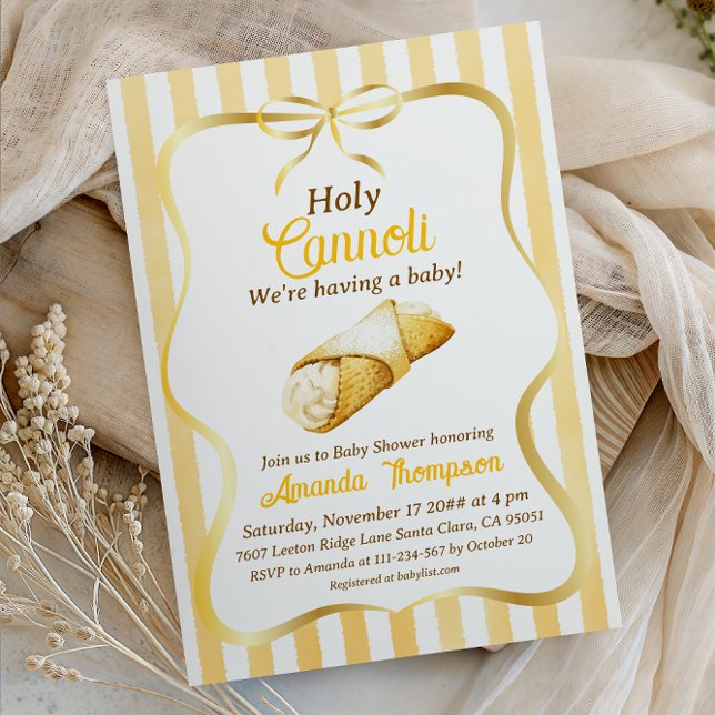 Convite Italian Yellow Bow Sweet Holy Cannoli Baby Shower (Criador carregado)