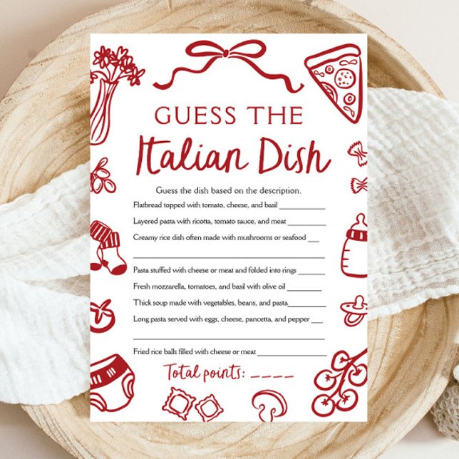 Convite Italiano Adivinha O Jogo Do Chá de fraldas De Dish (Italian Guess The Italian Dish Bridal Shower Game)