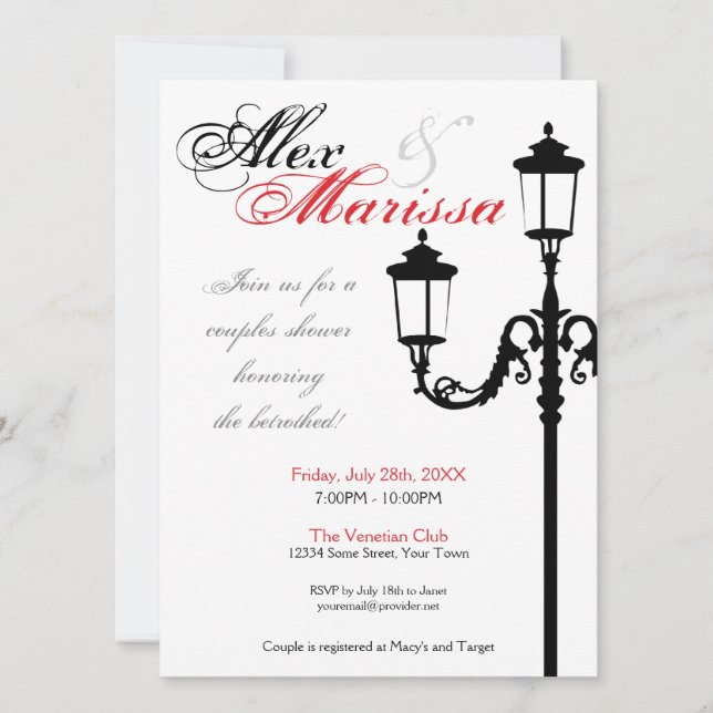 Convite italiano contemporâneo do cargo da lâmpada (Frente)