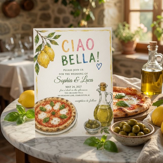 Convite Italiano de Pizza & Azeite Ciao Bella de L (Criador carregado)