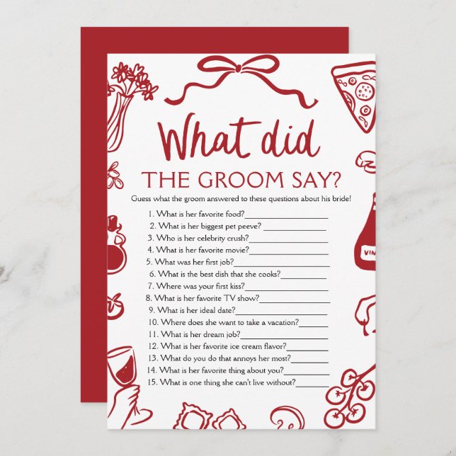 Convite Italiano O Que O Grupo Disse Jogo Do Chá de panela (Frente/Verso)