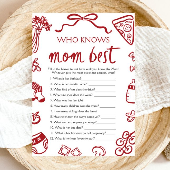 Convite Italiano Que Conhece O Melhor Jogo De Chá de frald (Hand Drawn Italian Who Knows Mommy Best Baby Shower Game)