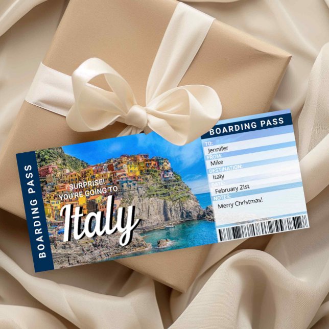 Convite Italy Trip Surprise Boarding Pass Card (Criador carregado)