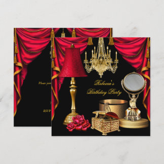 Convite Itens de Luxo Preto Vermelho Dourado para Mulheres