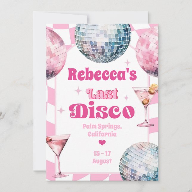 Convite Itinerário da Última Festa de Solteira Disco Rosa  (Frente)