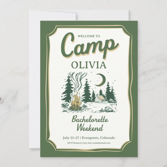 Convite Itinerário de Acampamento Verde para Despedida de  (Frente)