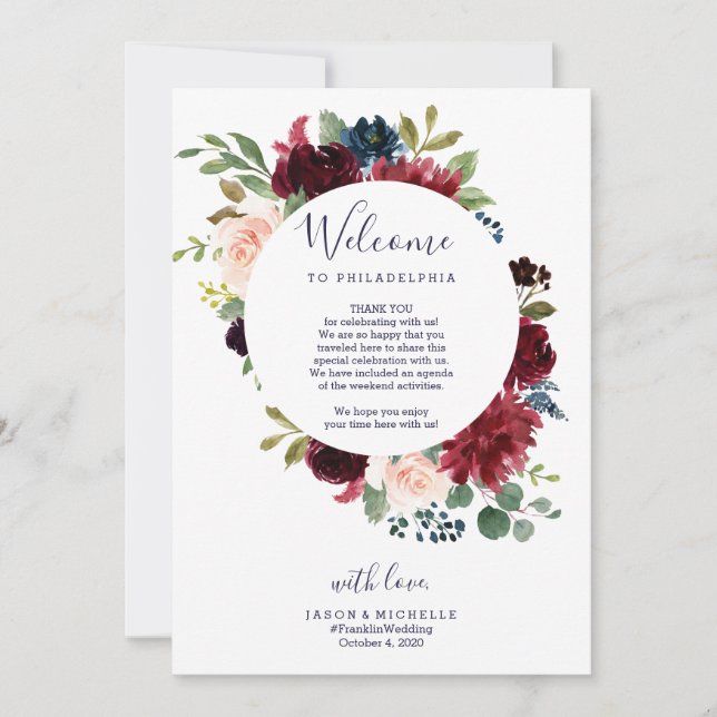 Convite Itinerário de Casamento Carta de Boas-Vindas do Ho (Frente)