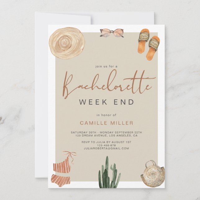 Convite Itinerário de Despedida de Solteira Boho Desert Ca (Frente)