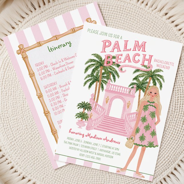 Convite Itinerário de Despedida de Solteira Preppy Palm Be (Criador carregado)
