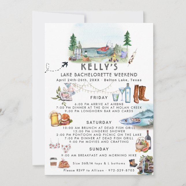 Convite Itinerário de Fim de Semana Bachelorette | Campo d (Frente)