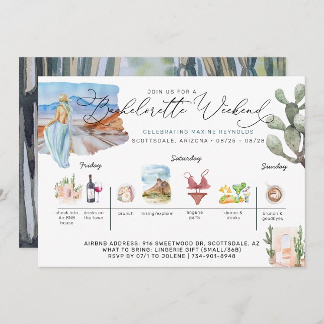 Convite Itinerário de Fim de Semana Bachelorette | Desert  (Frente/Verso)